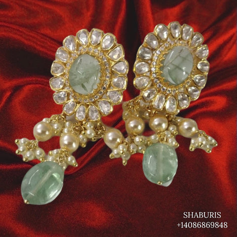 Moissanite earrings pure silver jewelry russian emerald south sea pearl bead jewelry emerald stone jewelry gem stone jewelry - SHABURIS