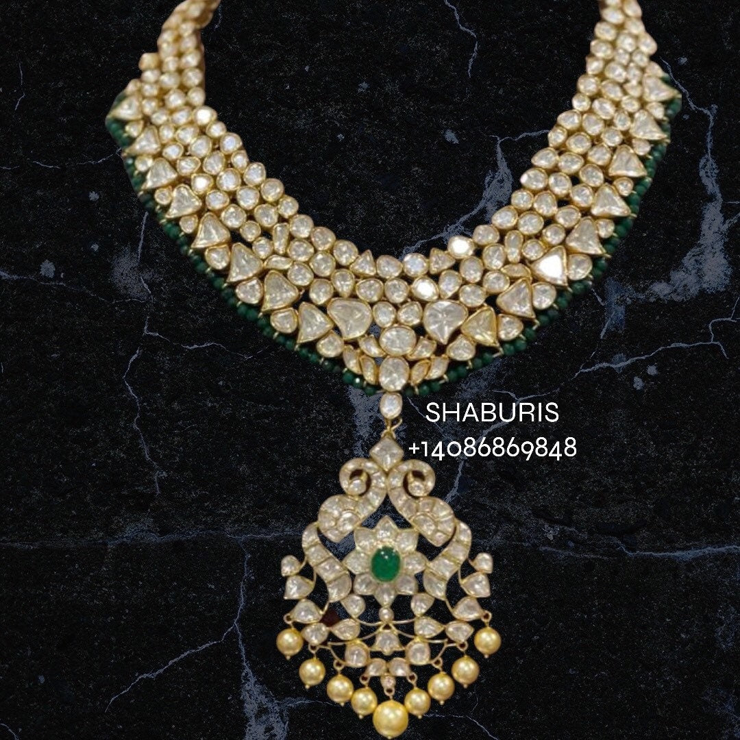 Silver jewelry,polki necklace morganites south sea pearl indian jewelry statement jewelry simple party wear choker indian