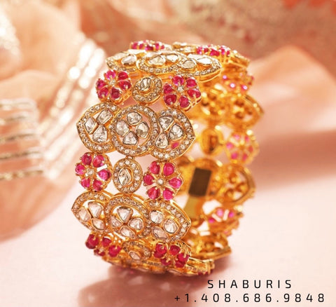 Diamond bangle,Pure Silver Jewelry Indian ,polki bangles,Indian bangles,Indian Bridal,Indian Wedding Jewelry-SHABURIS jewelry