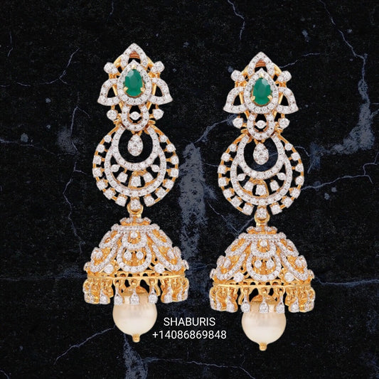Diamond Jhumka,Pure Silver Jewelry Indian,Fashion Jewelry in Silver,Indian Earrings,Indian Jewelry,High End Jewelry-NIHIRA-SHABURIS