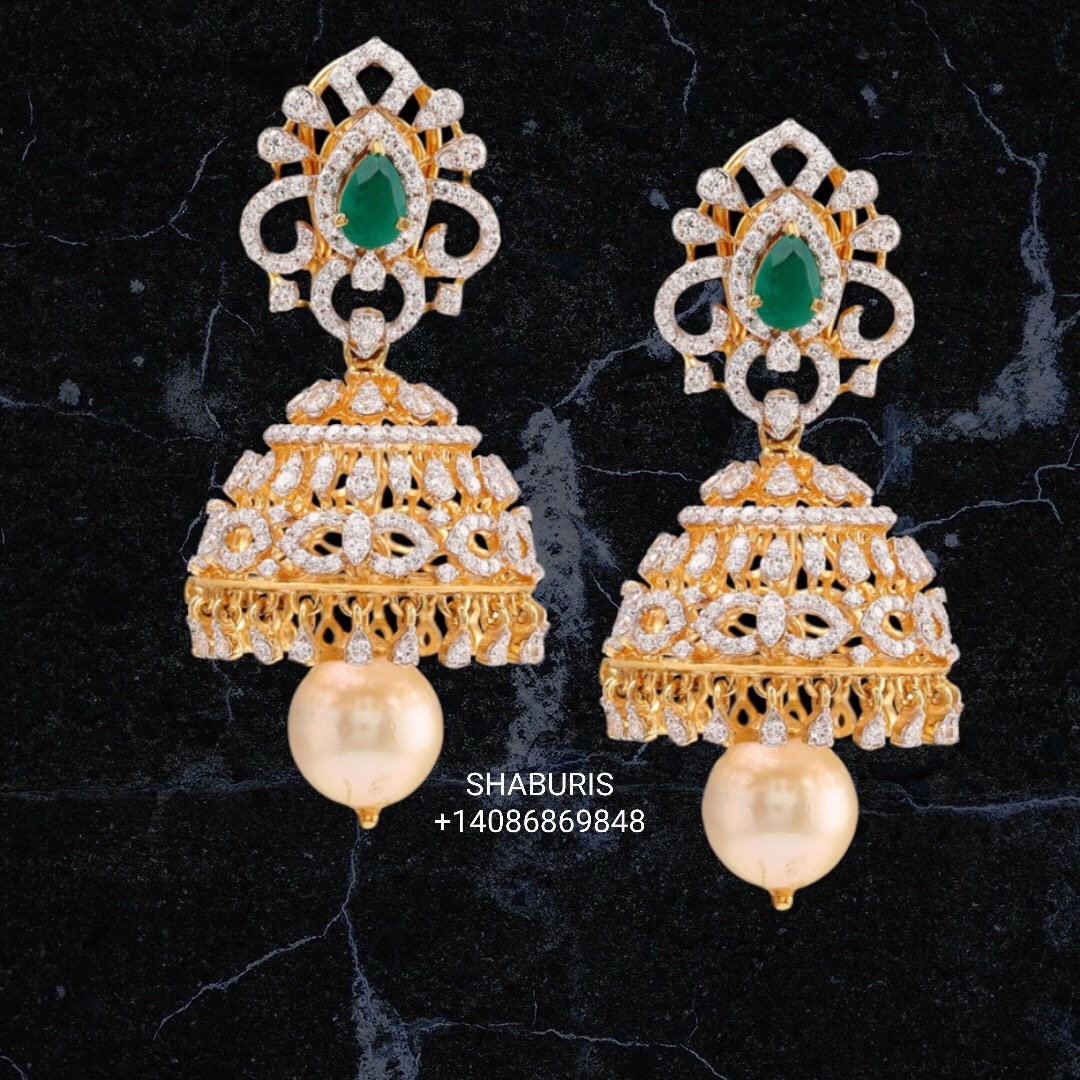 Diamond Jhumka,Pure Silver Jewelry Indian,Fashion Jewelry in Silver,Indian Earrings,Indian Jewelry,High End Jewelry-NIHIRA-SHABURIS