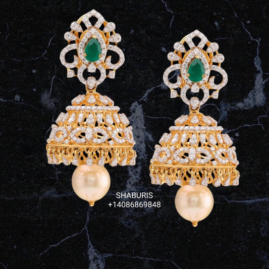 Diamond Jhumka,Pure Silver Jewelry Indian,Fashion Jewelry in Silver,Indian Earrings,Indian Jewelry,High End Jewelry-NIHIRA-SHABURIS