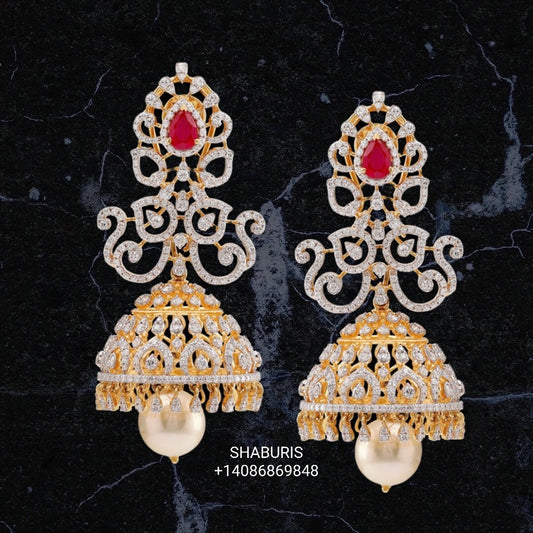 Diamond Jhumka,Pure Silver Jewelry Indian,Fashion Jewelry in Silver,Indian Earrings,Indian Jewelry,High End Jewelry-NIHIRA-SHABURIS
