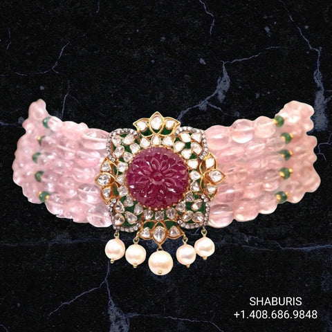 Ruby choker,polki diamond pendent,Pure silver south sea pearl choker Indian necklace ,statement jewelry,pendent ,Moissanite-NIHIRA-SHABURIS