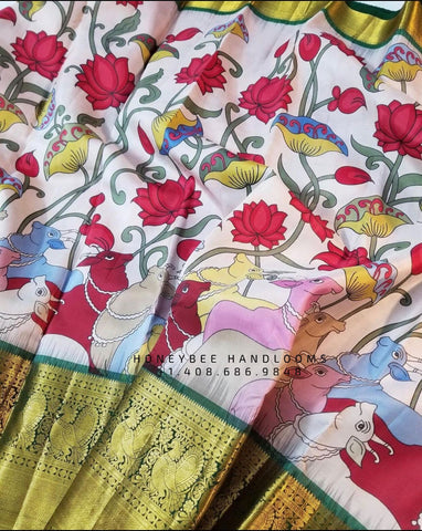 Pure kanchi pen kalamkari Saree in kanchi border | kanchi saree | Authentic pattu Saree | Handloom Saree | pattu saree