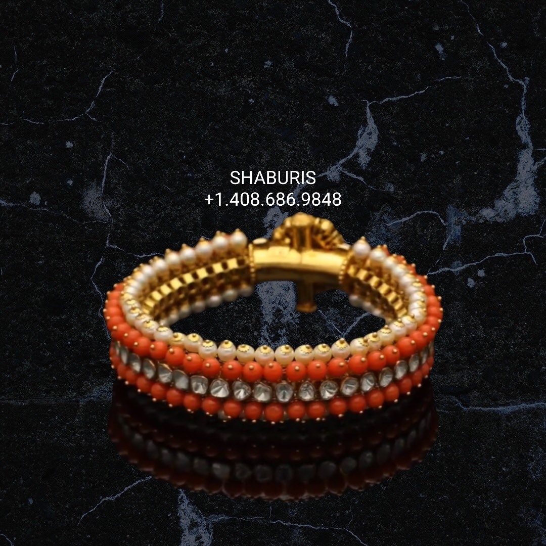 Diamond bangle,Pure Silver Jewelry Indian ,coral bangles,Indian bangles,Indian Bridal,Indian Wedding Jewelry-SHABURIS jewelry