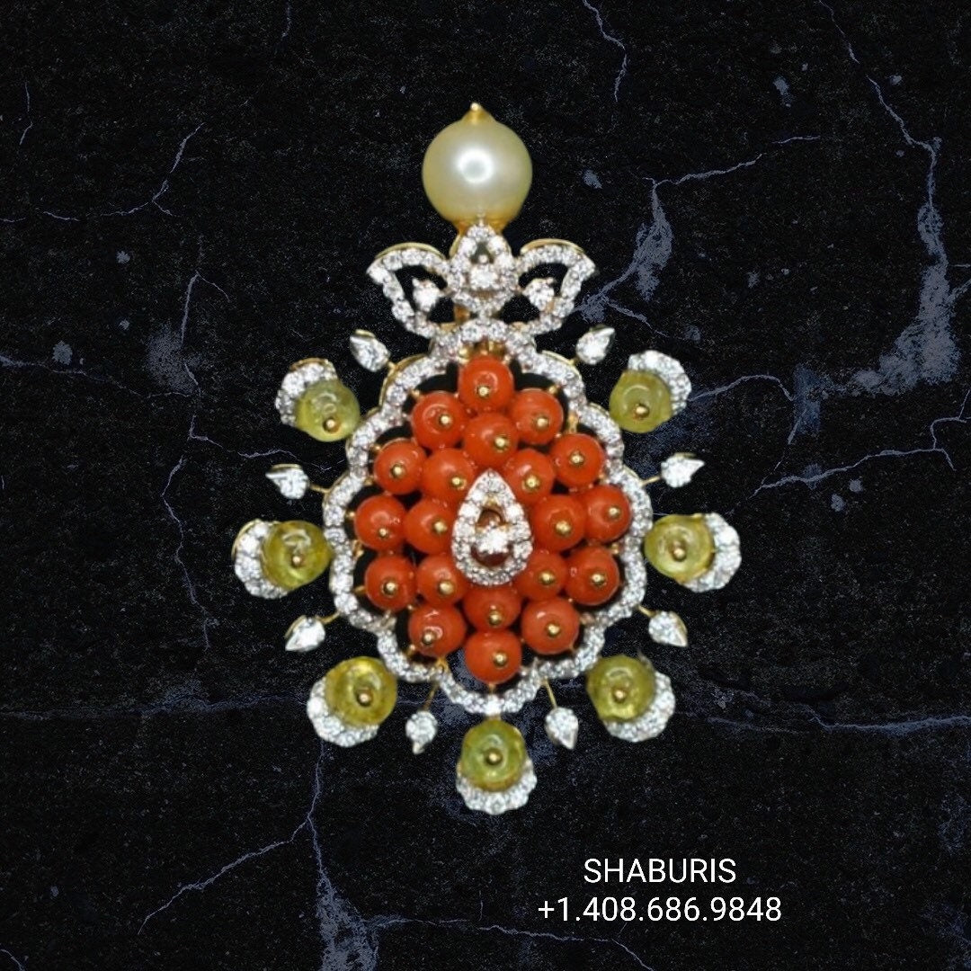 Coral pendant Pure Silver jewelry Indian ,diamond pendant,Indian Necklace,Indian Bridal,Indian Wedding Jewelry-SHABURIS