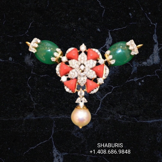 Coral Pendant indian,South Indian jewelry,Pure silver diamond pendent,swarovski Pendent,Indian Wedding Jewelry -NIHIRA-SHABURIS