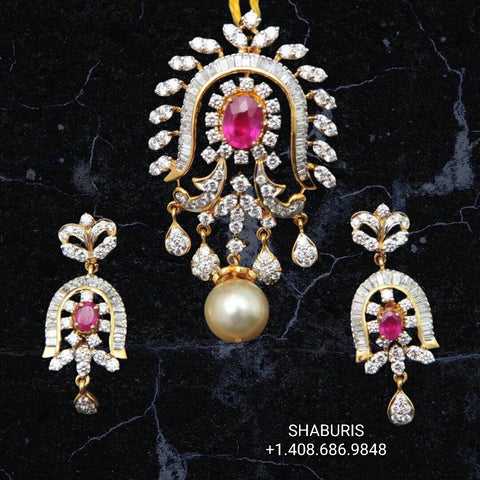 Coral Pendant indian,South Indian jewelry,Pure silver diamond pendent,swarovski Pendent,Indian Wedding Jewelry -NIHIRA-SHABURIS