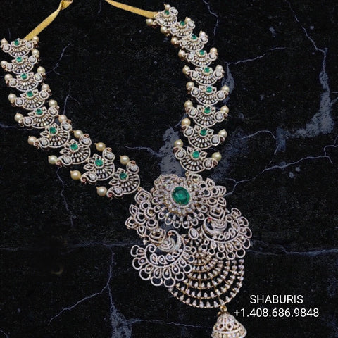 Diamond necklace pure silver necklace emerald quartz south sea pearls swarovski diamond indian jewelry sabyasachi inspired SHABURIS