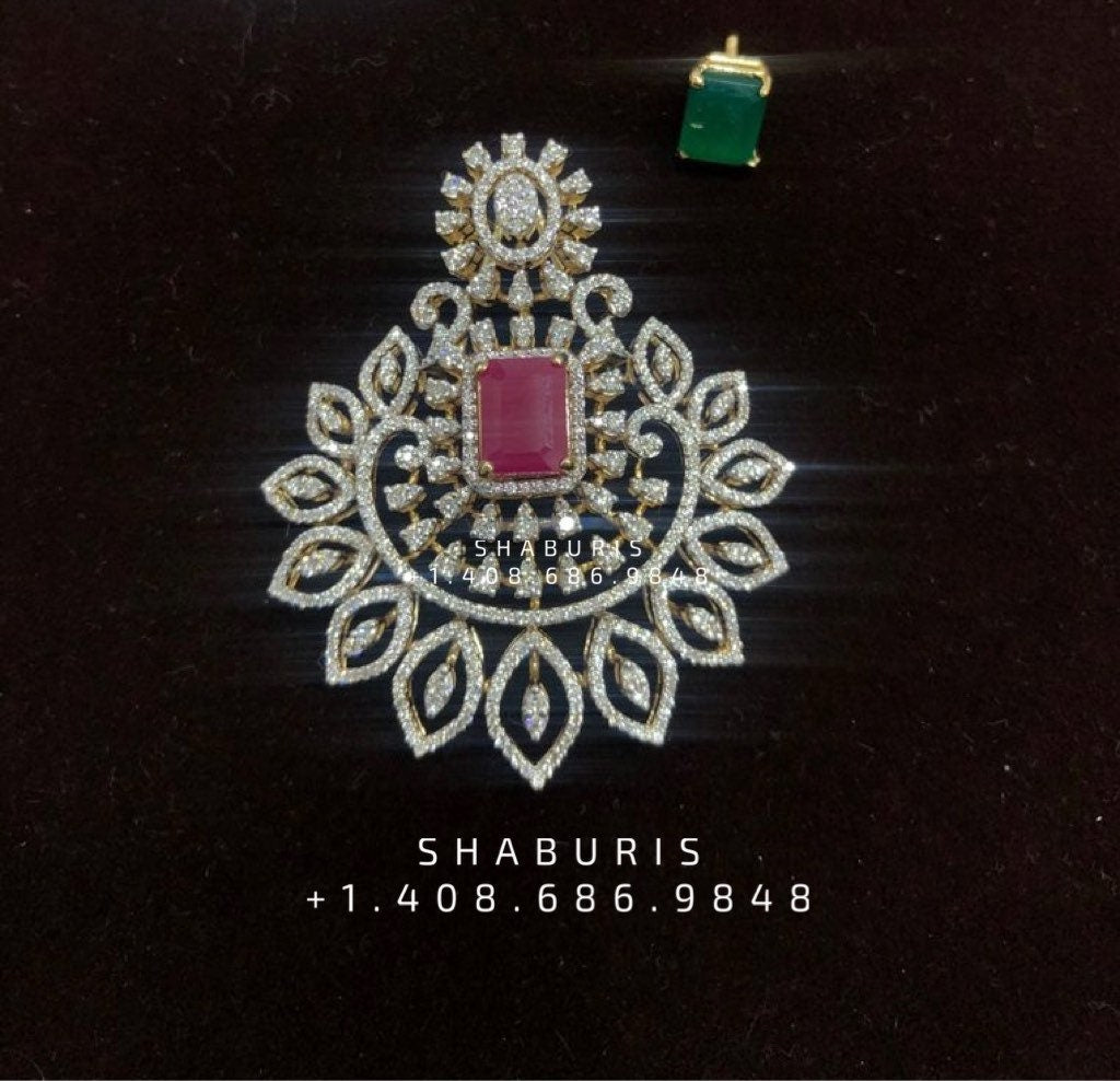 Diamond pendant bead jewelry gemstone jewelry polki diamond emerald necklace pure silver jewelry south indian gold jewelry sets -SHABURIS