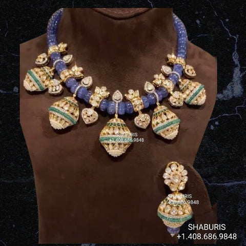 Tanzanite jewelry gemstone jewelry polki diamond emerald necklace pure silver jewelry south indian gold jewelry sets -SHABURIS