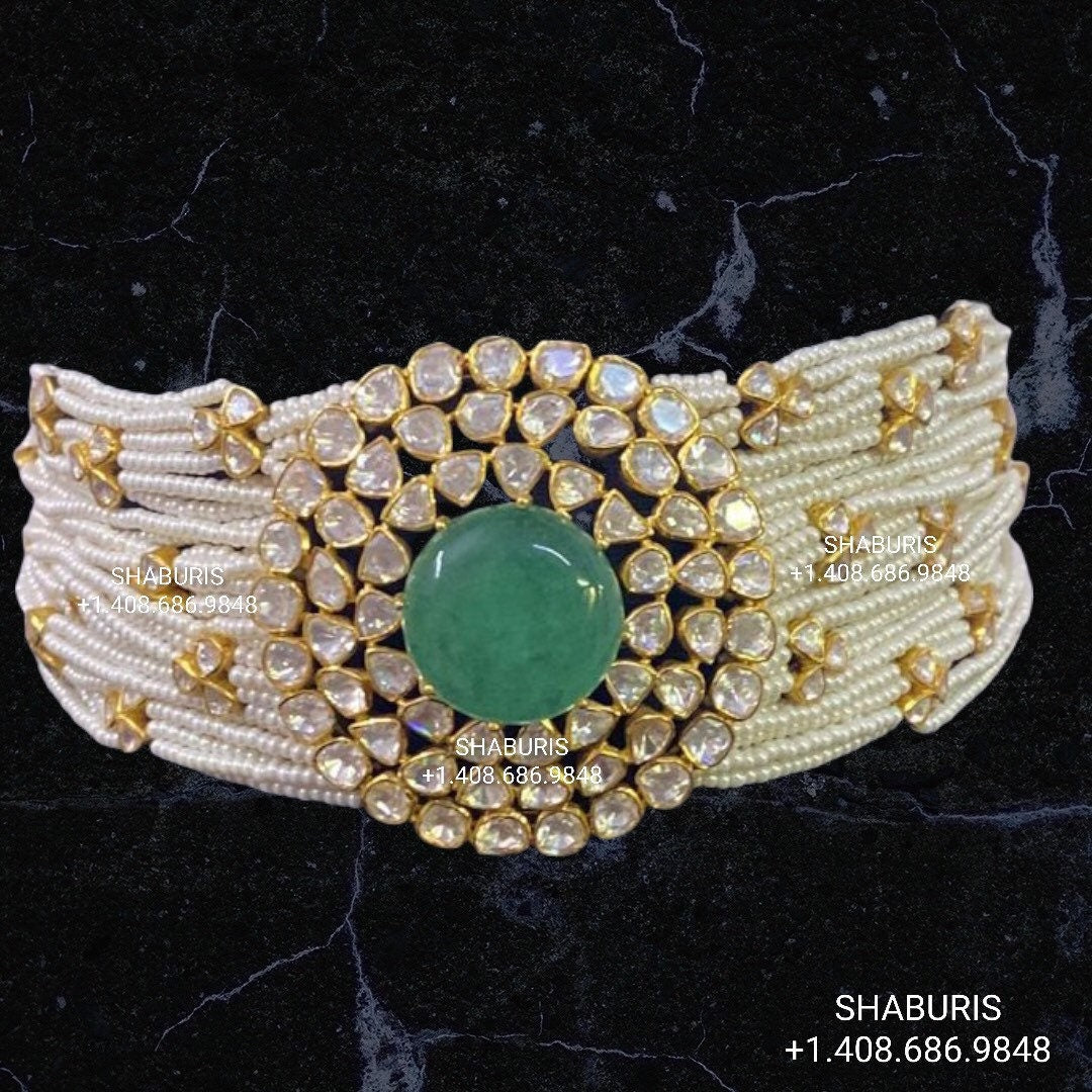 Pearl choker,simple choker,Sabyasachi Jewelry inspired,southindian Jewelery,indian Jewelery,Polki haram, Pure silver-NIHIRA