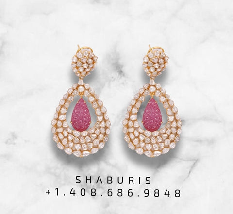 Diamond jhumka design in silver,Pure silver jewelry indian,indian jewelry diamond jewelry inspired,pink saphire polki earrings - SHABURIS