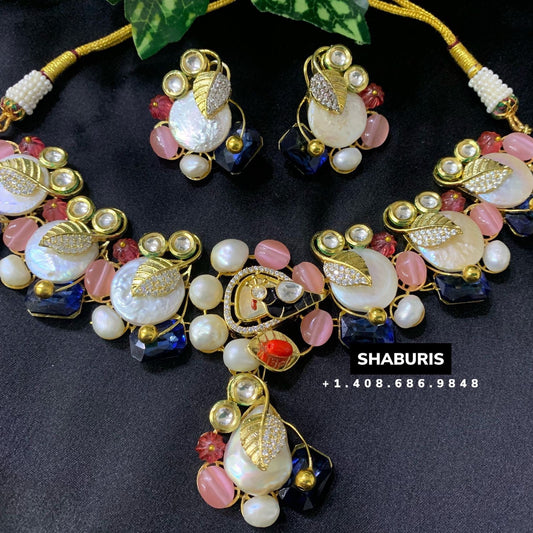 Fashion Jewelry,Gold Plated Jewellery Indian ,Artificial Jewellery,lyte weight Indian Bridal,Necklace , designer necklace-NIHIRA-SHABURIS