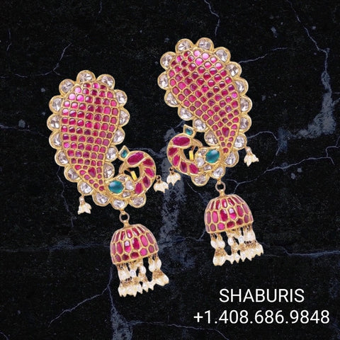 Polki jhumkas Pure Silver jewelry Indian ,diamond earrings ,Indian gold jewelry designs diamond jewelry look a like  - SHABURIS