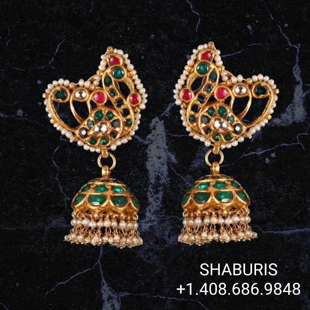 Polki jhumkas Pure Silver jewelry Indian ,diamond earrings ,Indian gold jewelry designs diamond jewelry look a like  - SHABURIS