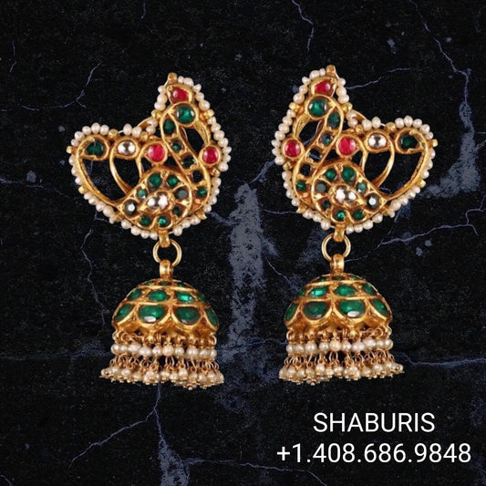 Polki jhumkas Pure Silver jewelry Indian ,diamond earrings ,Indian gold jewelry designs diamond jewelry look a like  - SHABURIS