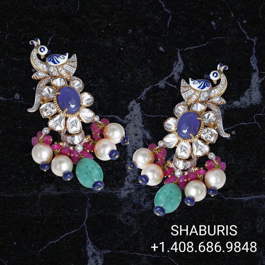 Moissanite earrings, diamond jhumka ear ring,Pure silver south indian jewelry 925 silver jewelry indian lyte weight jewelry-SHABURIS