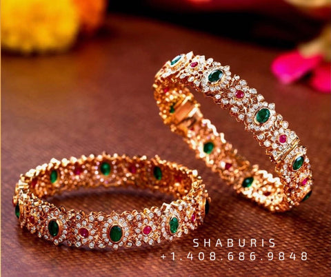 Pure silver jewelry polki diamond bangle pearl bangle diamond jewelry indian bridal set south indian jewelry SHABURIS