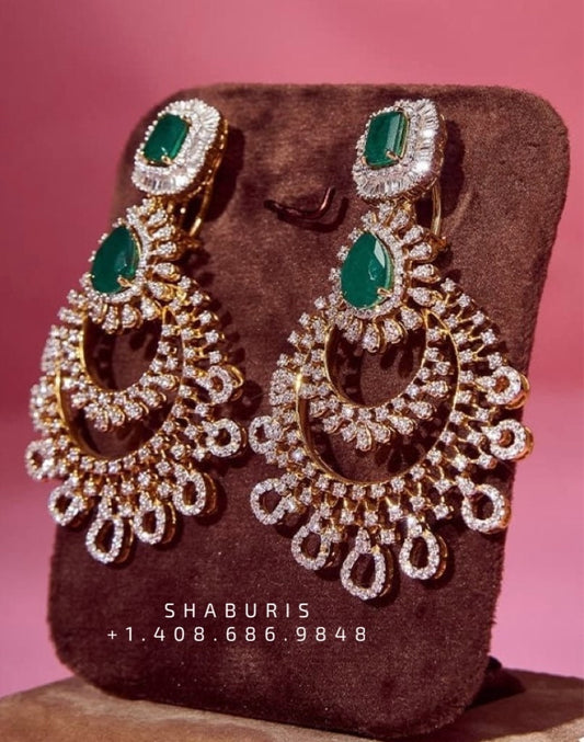 Diamond Jhumka ,diamond earrings,Pure silver Jhumkas Indian,Indian Earrings,Indian Wedding Jewelry -NIHIRA-SHABURIS