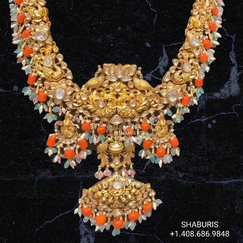 Coral Jewelry,Pure Silver jewelry Indian ,coral Necklace,Indian Necklace,Indian Bridal,Indian Wedding Antique Jewelry-NIHIRA