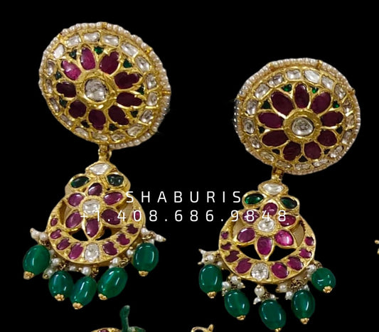 Antique Jhumka,antique buttalu indian,indian gold earrings,chandbali jhumka,ruby emerald jhumka,chandbali earrings,silver