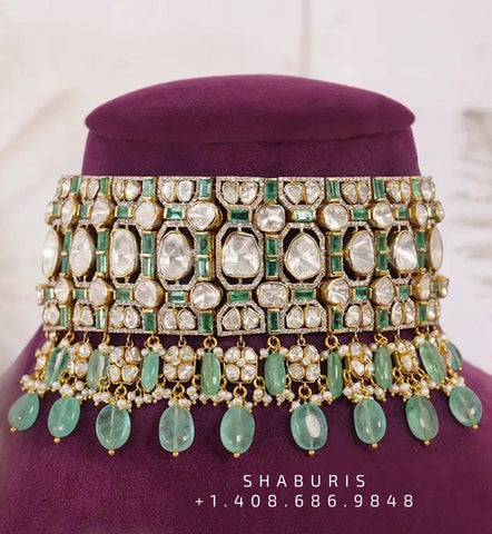 Polki diamond necklace polki jewelry diamond jewelry silver jewelry indian wedding jewelry south indian gold jewelry designs -SHABURIS