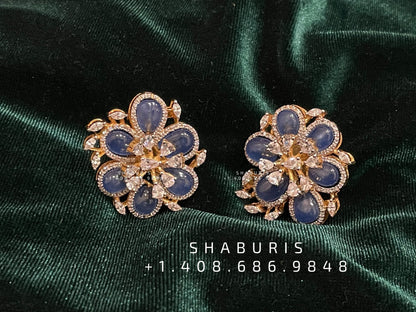 Tanzanite studs,diamond studs Indian ,silver jewelry sets gold jewelry swarovski stones cz stones diamond jewelry wedding jewelry