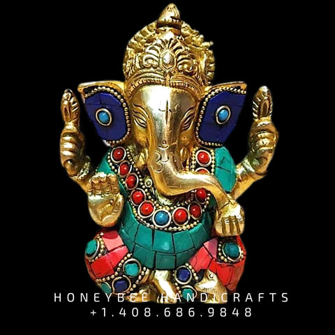 Ganesha Statue Small Size Brass Lord Ganesha Idol Hindu Mandir Temple Altar Yoga Studio Religious Home Decor elephant-headed Hindu God