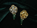 Emerald stud,polki stud,polki diamond jewelry in silver,big studs,indian jewelry,statement jewelry-SHABURIS