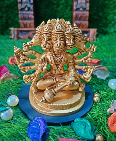 Panchamukhi Hanuman in Brass with, 4 inch size hanuman Figurine, brass articles brass decor hindu god brass figurine.