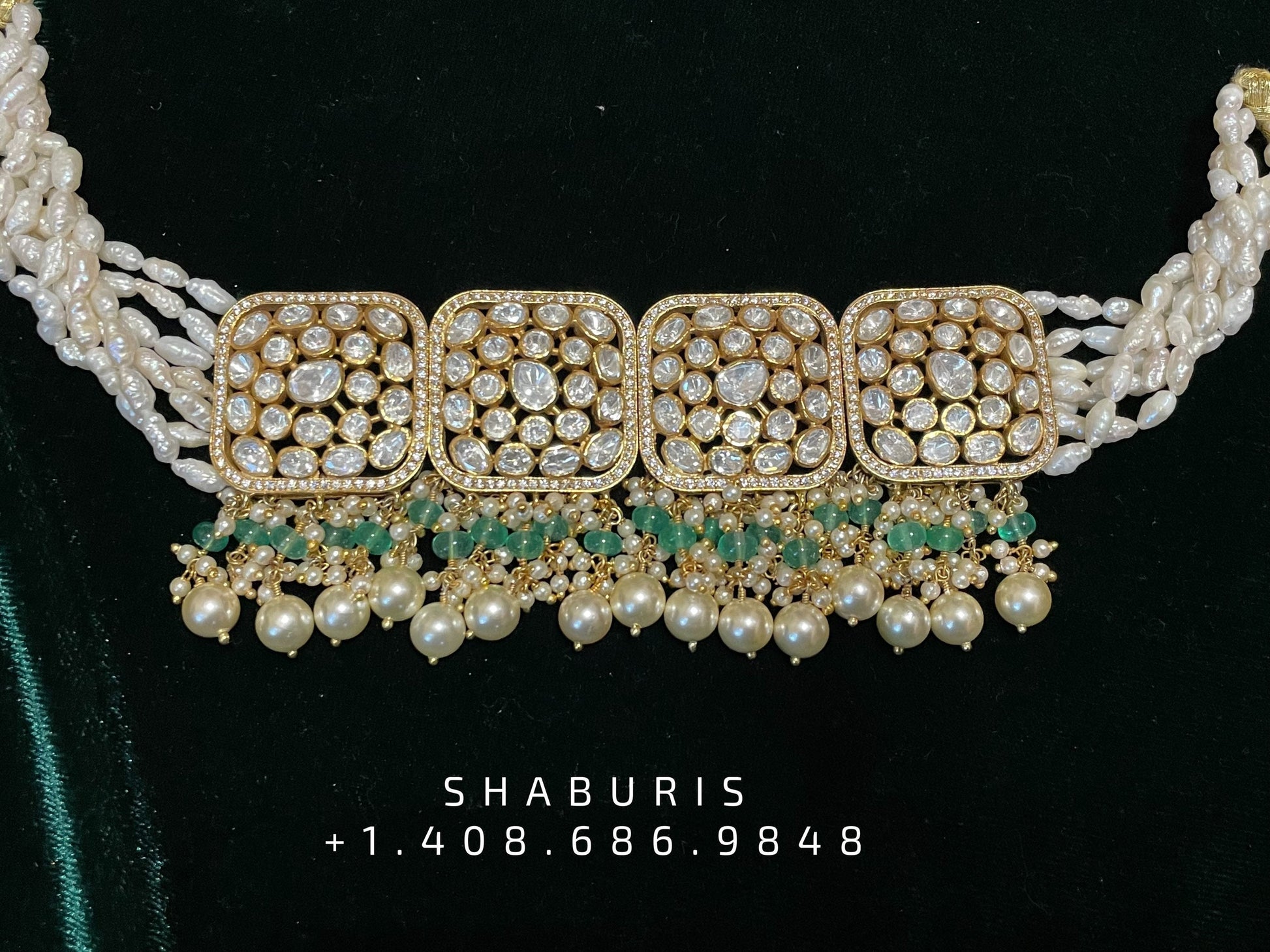 Pearl polki choker,Pure Silver jewelry Indian, diamond choker set,Sabyasachi jewelry inspired,Indian Bridal,Indian Jewelry-NIHIRA-SHABURIS