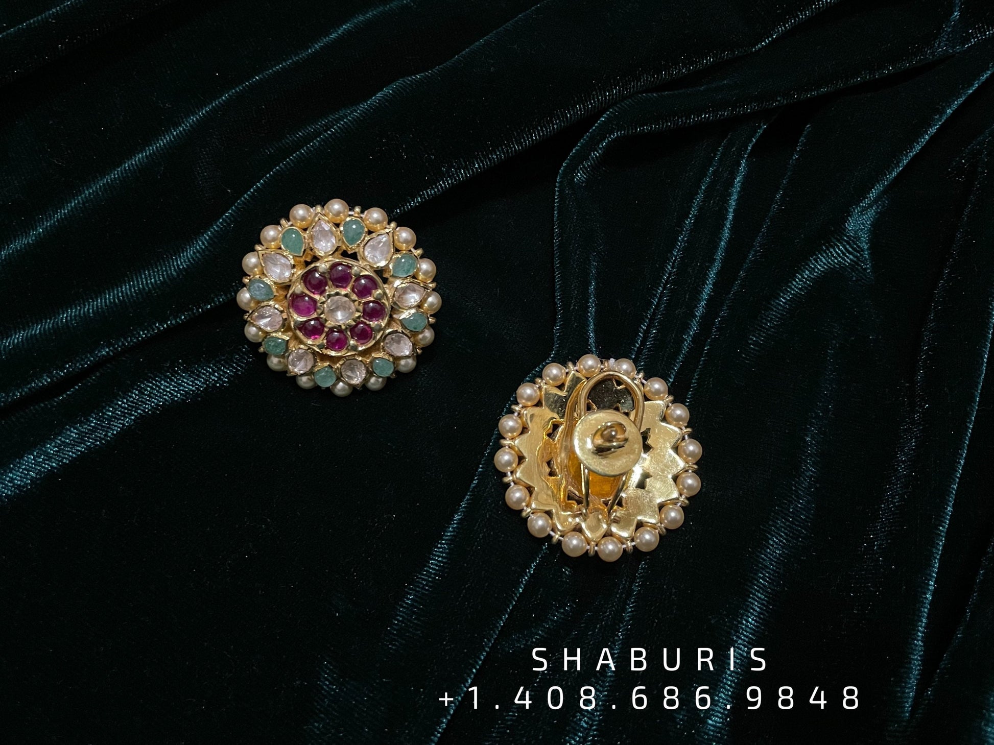 Ruby stud,polki stud,polki diamond jewelry in silver,big studs,indian jewelry,statement jewelry-SHABURIS