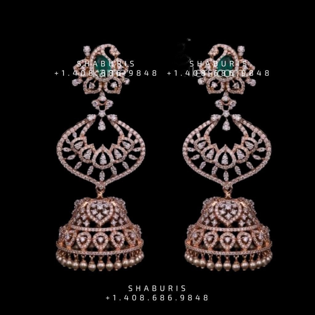 Diamond Jhumka ,diamond earrings,Pure silver Jhumkas Indian,Indian Earrings,Indian Wedding Jewelry Indian wedding Jewelry -SHABURIS