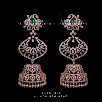 Diamond Jhumka ,diamond earrings,Pure silver Jhumkas Indian,Indian Earrings,Indian Wedding Jewelry Indian wedding Jewelry -SHABURIS