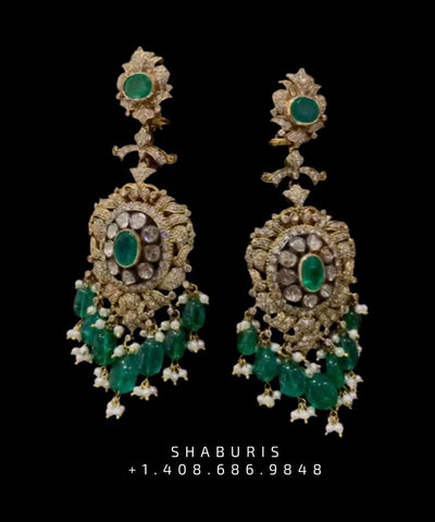 Victorian earrings,polki stud,polki diamond jewelry in silver,big studs,indian jewelry,statement jewelry-SHABURIS
