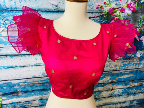 Saree Blouse indian,Latest indian blouse designs,saree blouse designs indian,saree stitched blouse,ruffle blouse,pink Saree blouse