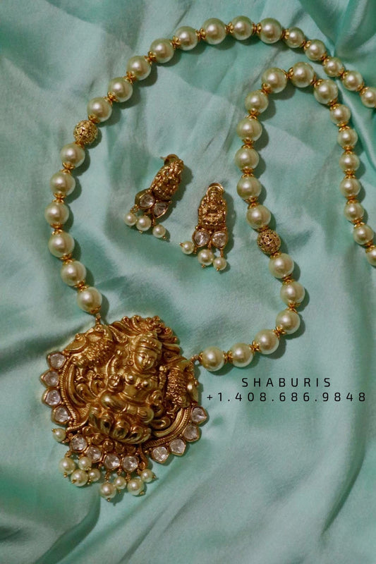 Temple Jewelry,Pure Silver Jewelry Indian ,Lakshmi Pendent ,Big pendent,Antique Jewelry,Indian Temple Jewelry-NIHIRA-SHABURIS