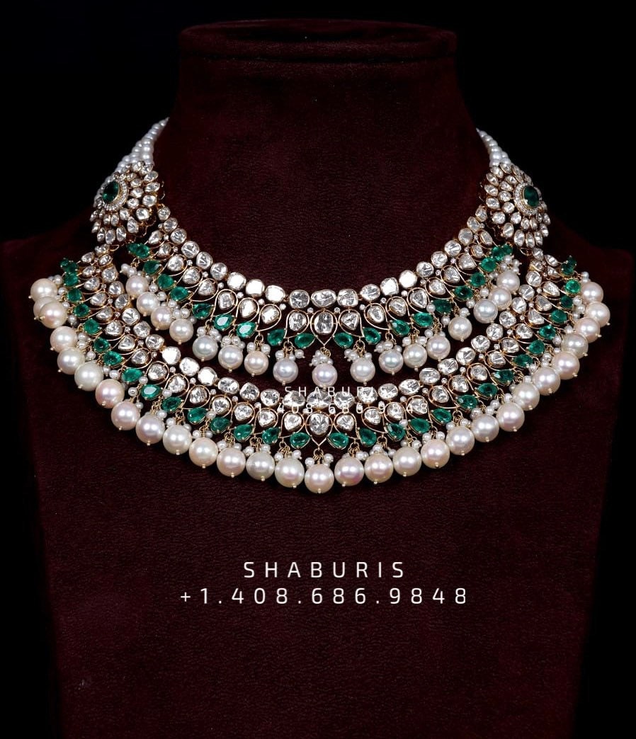 Diamond necklace pure silver necklace emerald quartz south sea pearls swarovski diamond indian jewelry sabyasachi inspired SHABURIS