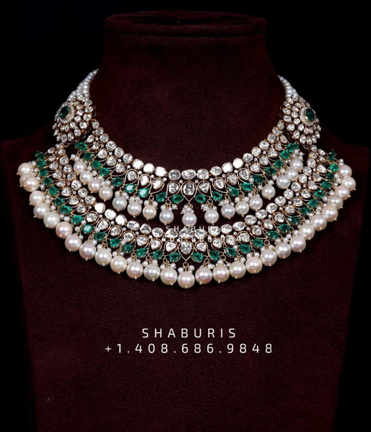 Diamond necklace pure silver necklace emerald quartz south sea pearls swarovski diamond indian jewelry sabyasachi inspired SHABURIS
