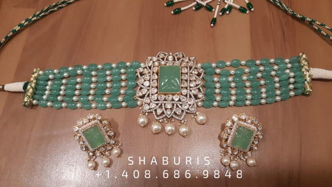 Samantha Choker Indian ,925 silver jewelry Indian Necklace,Indian moissanite ,Indian Wedding Jewelry,pure Silver jewelry-NIHIRA-SHABURIS