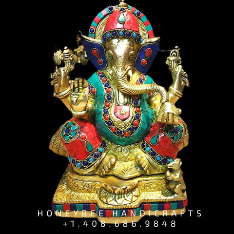Ganesha Statue 24 Inch Big Size Brass Lord Ganesha Idol Hindu Mandir Temple Altar Yoga Studio Religious Home Decor elephant-headed Hindu God