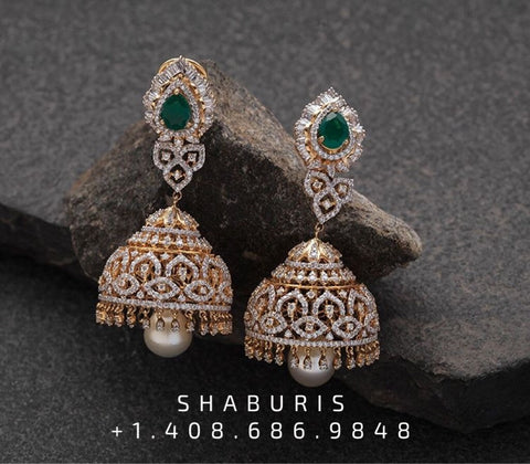 Diamond Jhumka ,diamond earrings,Pure silver Jhumkas Indian,Indian Earrings,Indian Wedding Jewelry -NIHIRA-SHABURIS