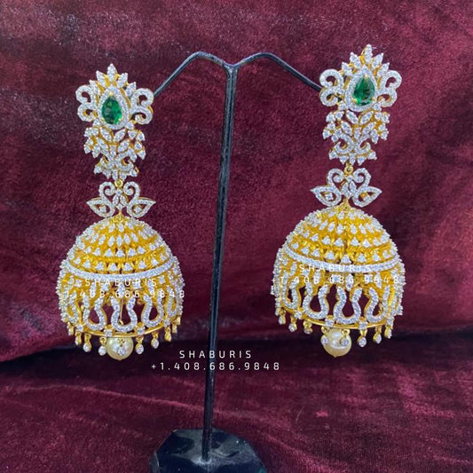 Diamond Jhumka ,diamond earrings,Pure silver Jhumkas Indian,Indian Earrings,Indian Wedding Jewelry -NIHIRA-SHABURIS