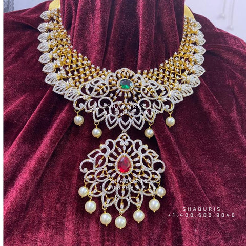 Diamond Choker Pure Silver jewelry Indian ,diamond Necklace,Indian Necklace,Indian Bridal,Indian Wedding Jewelry-NIHIRA-SHABURIS