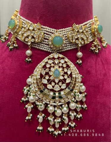 Polki diamond choker indian diamond necklace pure silver jewelry indian silver jewelry indian gold jewelry designs - SHABURIS