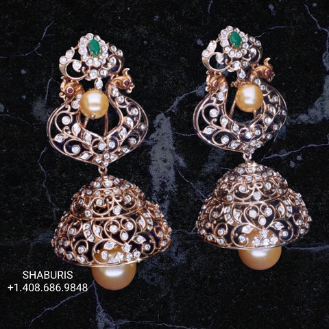 Indian Silver Jewelry,jewelry sets,South Indian Jewelry,diamond jhumkas indian Bridal jewellery Designs,Indian Wedding-NIHIRA-SHABURIS