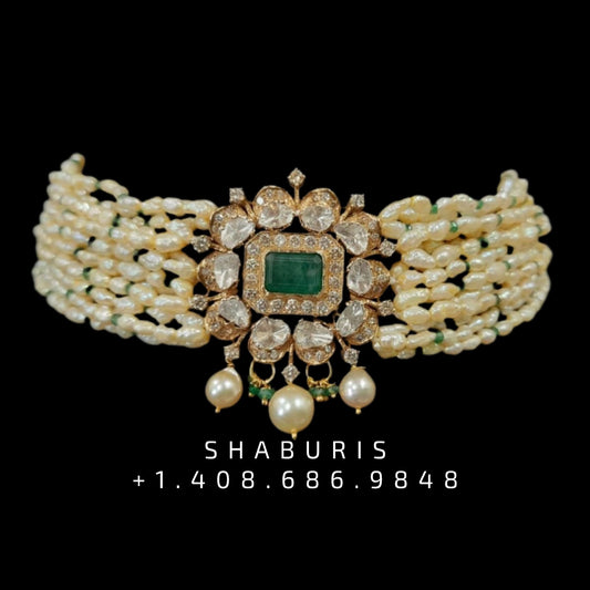 Polki Jewelry,Pure Silver jewelry Indian ,polki Choker,Kundan Necklace,Indian Bridal,Indian Wedding Jewelry-NIHIRA-SHABURIS