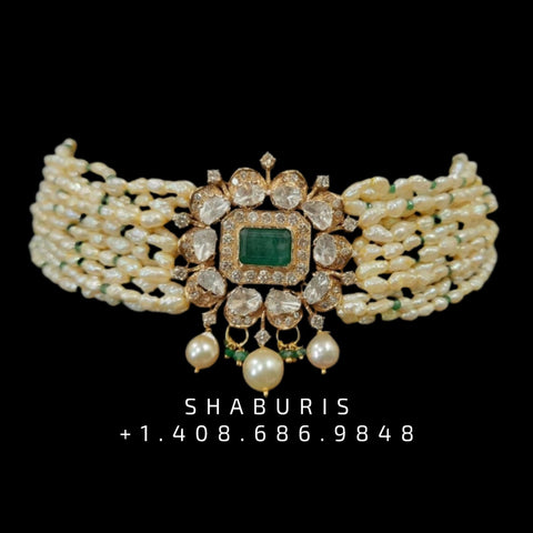 Polki Jewelry,Pure Silver jewelry Indian ,polki Choker,Kundan Necklace,Indian Bridal,Indian Wedding Jewelry-NIHIRA-SHABURIS